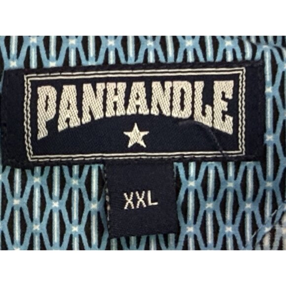 PANHANDLE SLIM‎ Western Shirt Blue w/ Black Geo Print Pearl Snap Pockets Sz XXL - Picture 7 of 8